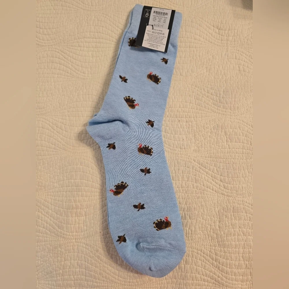 NWT J. Crew Light Blue Socks with Turkey Design